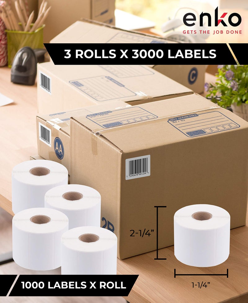 enKo Products enKo Direct Thermal Labels 2-1/4 x 1-1/4 inches (3 Rolls, 3000 Labels) Perforated Thermal Stickers for Address Mailing, Barcode, FBA Stickers, FNSKU Labels for Zebra, Rollo, Eltron Printer - Image 2
